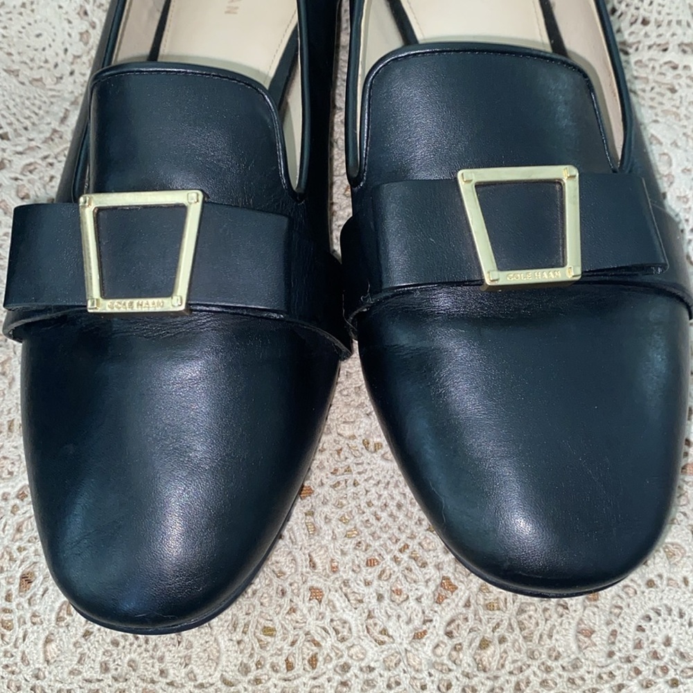 Cole Haan Black Loafers with Gold Buckle - Picture 7 of 8
